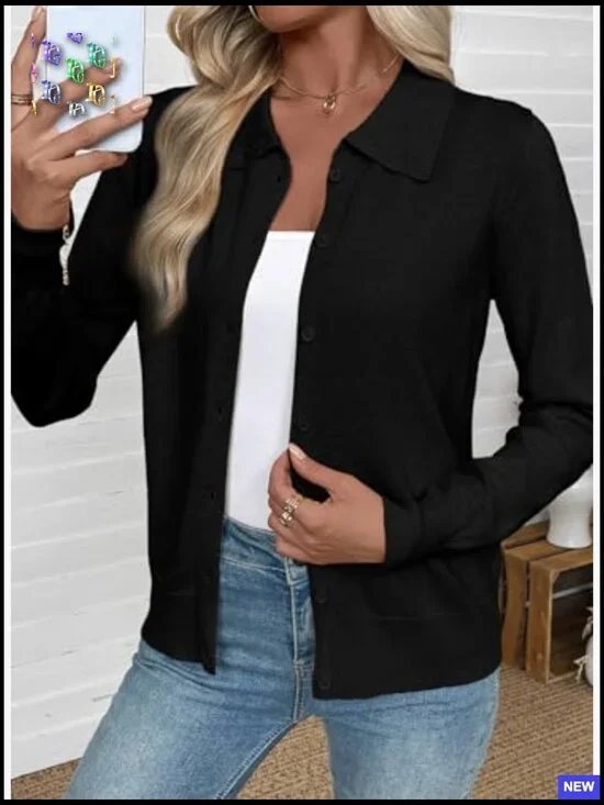 Lightweight Wool Blend Cardigan Classic Lapel Collar Button Down Relaxed Fit - Picture 2 of 7